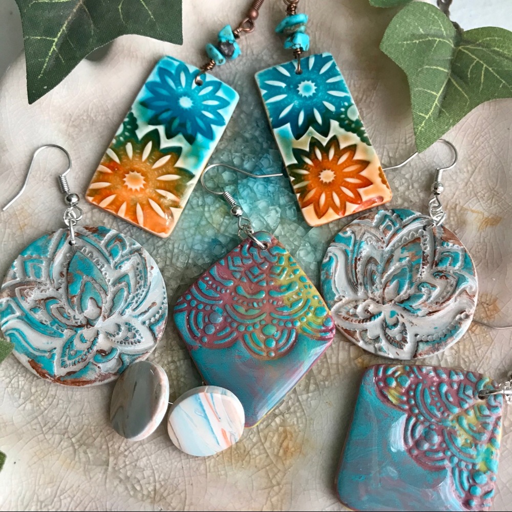 *Destash* Lot of 4 Boho Polymer Clay Earrings